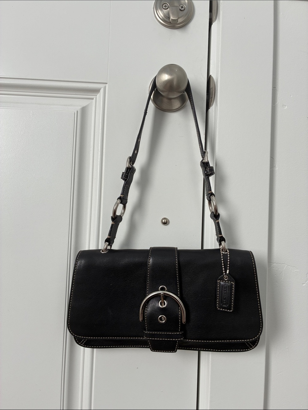 Coach Black Leather Shoulder Bag with Silver Hardware